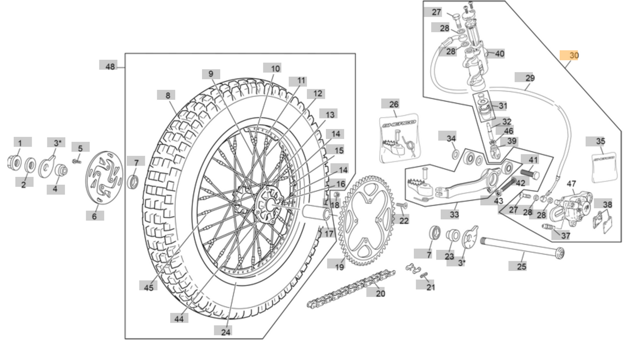 Rear Brake Complete Sherco/Scorpa 23-25